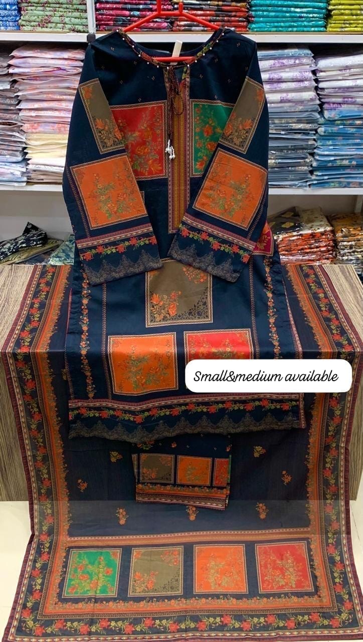 Bin saeed original 3pc Lawn Suit Stitched - My Store