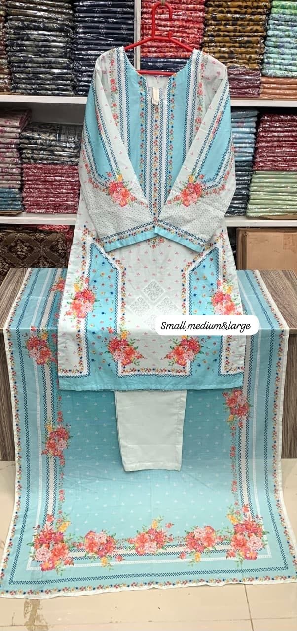 Bin saeed original 3pc Lawn Suit Stitched - My Store
