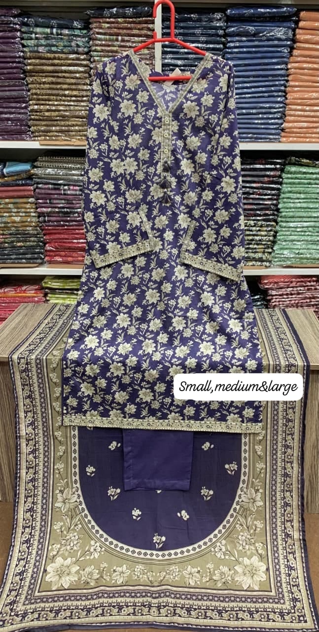 Bin saeed original 3pc Lawn Suit Stitched - My Store