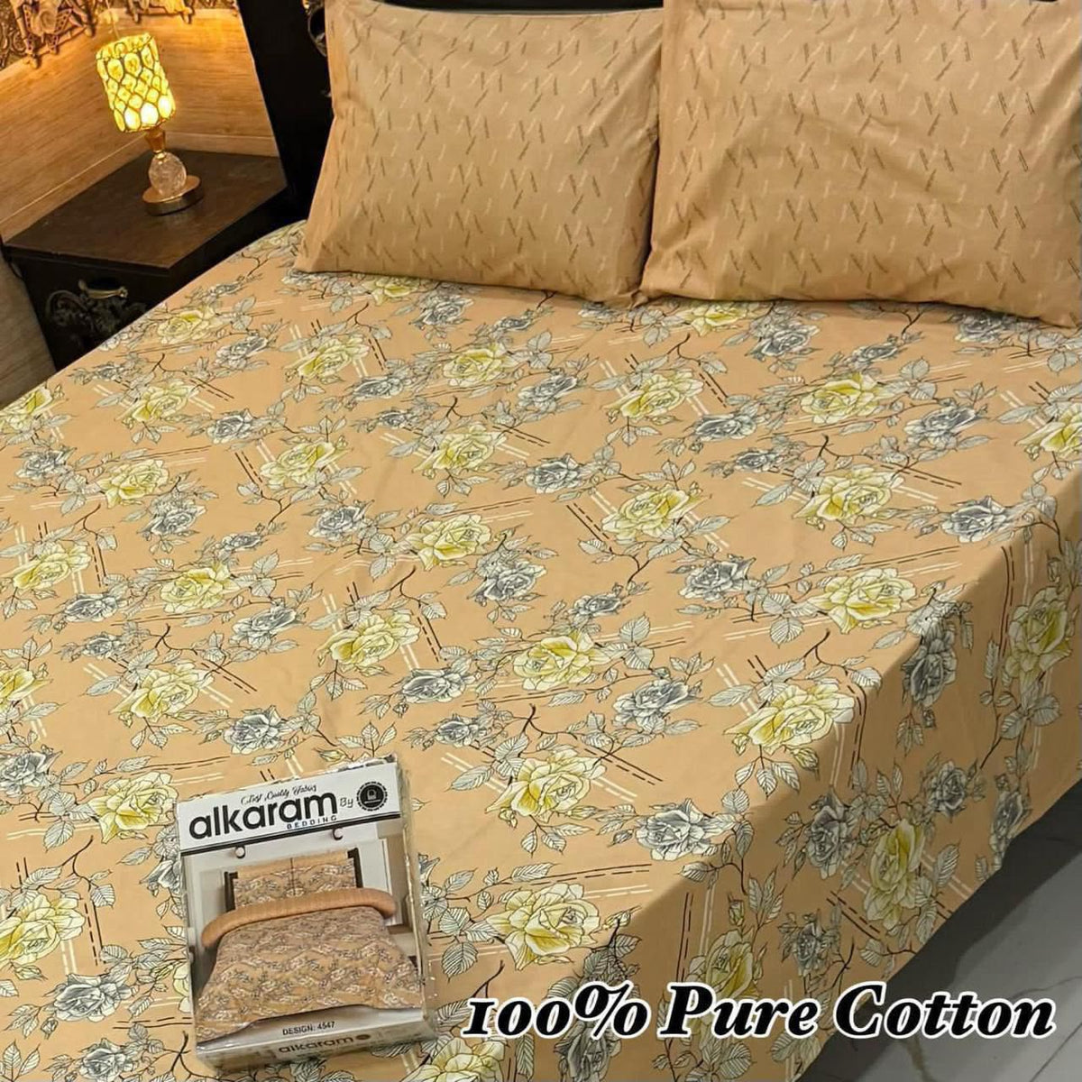 Alkaram 100% Pure Cotton Bedsheet Set – 3 Piece King Size Bedding Collection