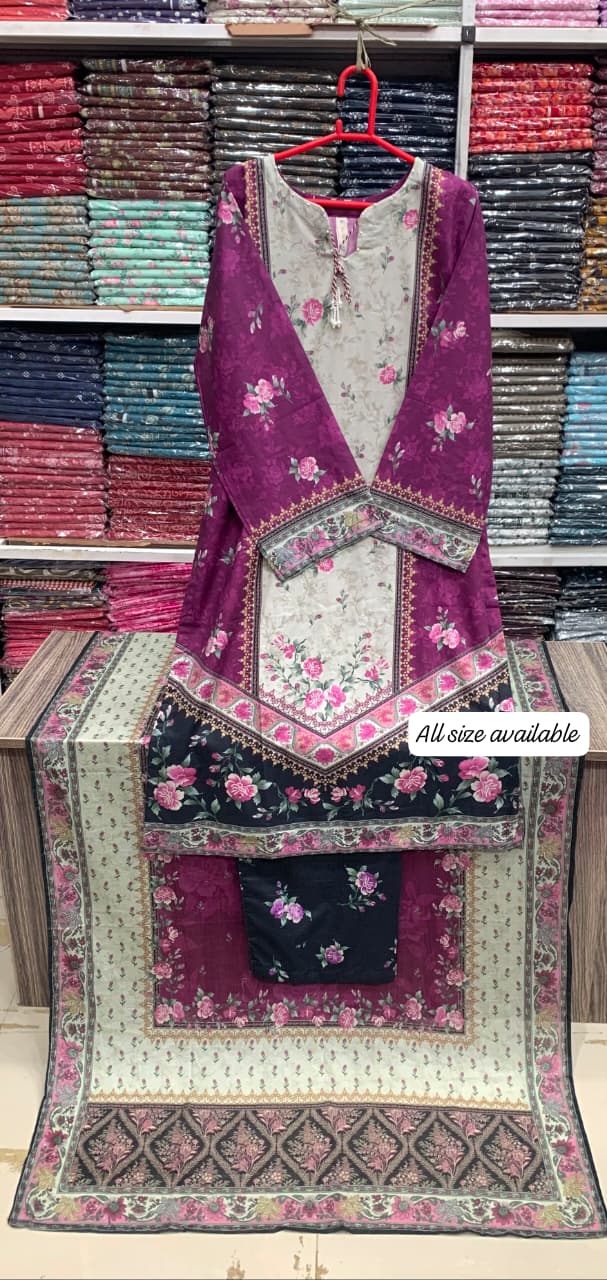 Bin saeed original 3pc Lawn Suit Stitched - My Store