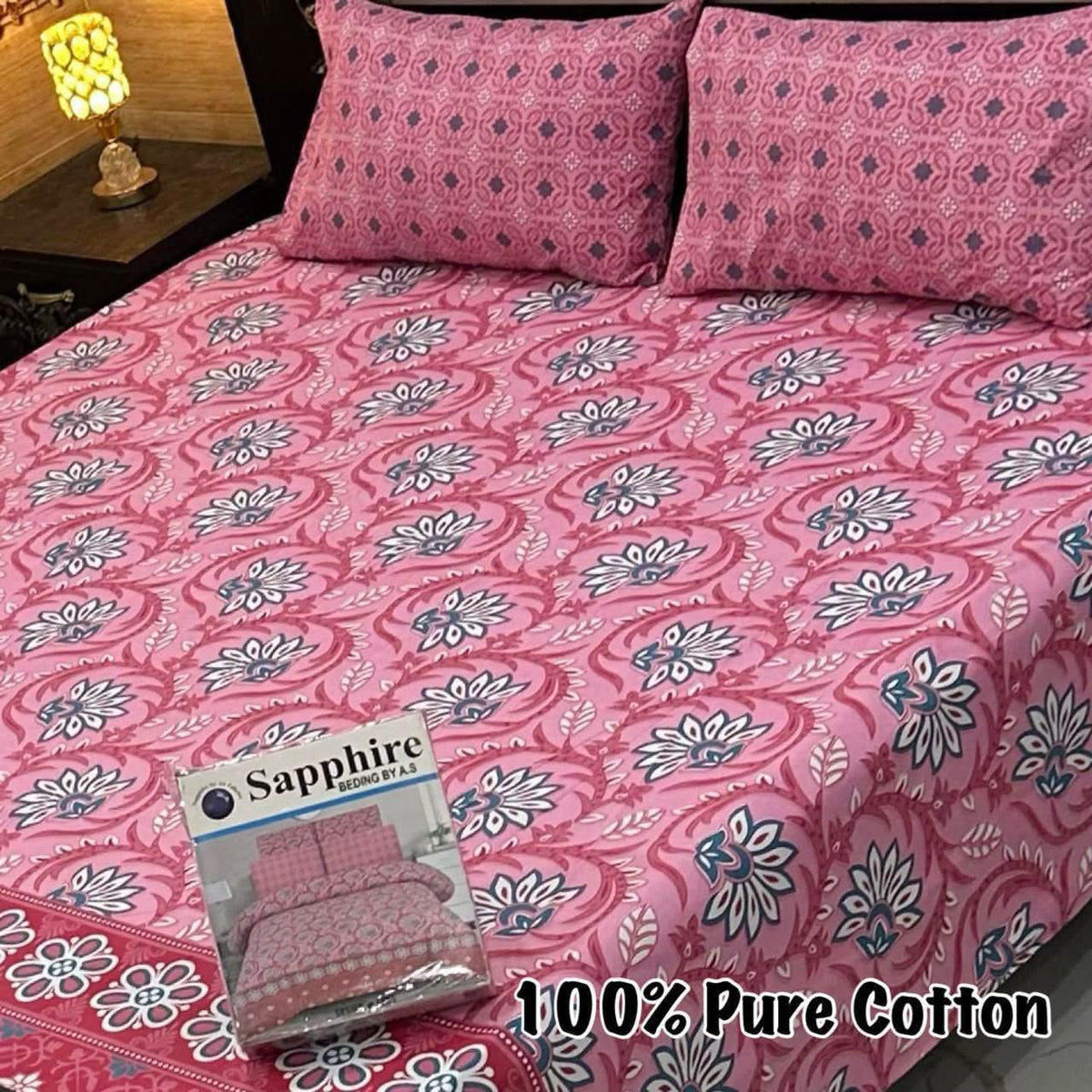 Sapphire 100% Pure Cotton Bedsheet Set – 3 Piece King Size Bedding Collection