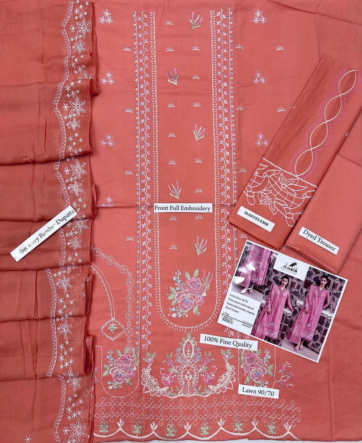 Qalamkar fancy lawn 3pc Embroidery