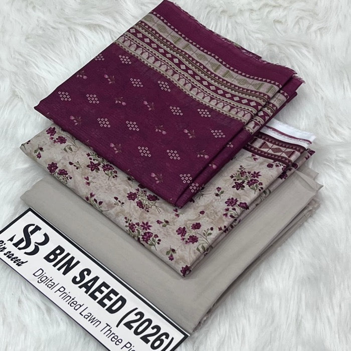 Original Bin Saeed Lawn 3 Piece Unstitched Suit 2026 Collection
