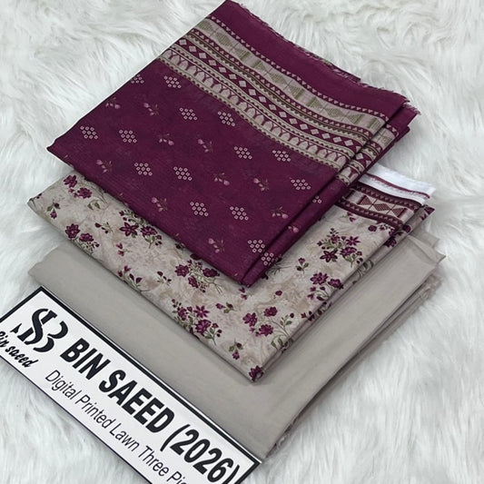 Original Bin Saeed Lawn 3 Piece Unstitched Suit 2026 Collection