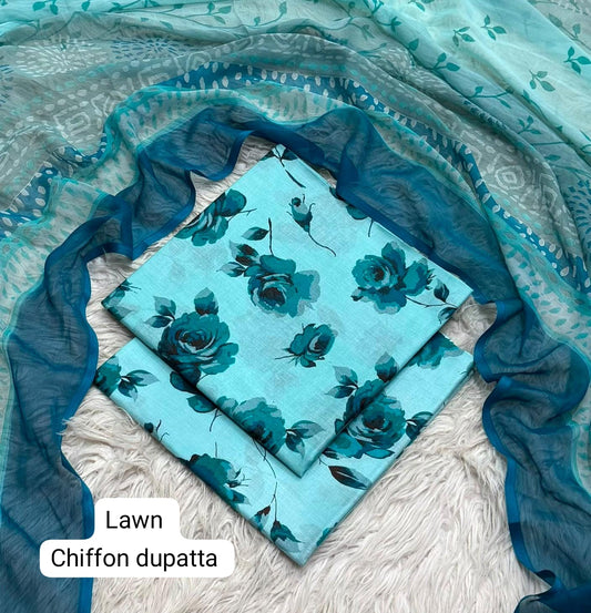 Digital Printed Lawn Suit with Chiffon Dupatta | Summer sale | Branded lawn | 3Pc - My Store