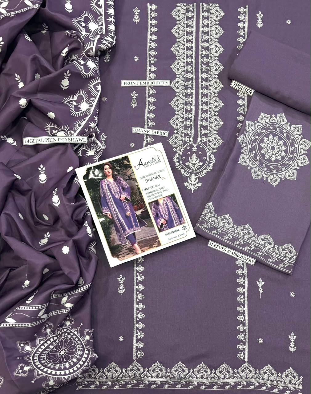 Aneelas Winter Collection: Deep Plum Embroidered Dhanak Suit