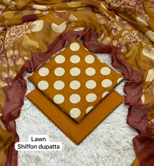 Digital Printed Lawn Suit with Chiffon Dupatta | Summer sale | Branded lawn | 3Pc - My Store
