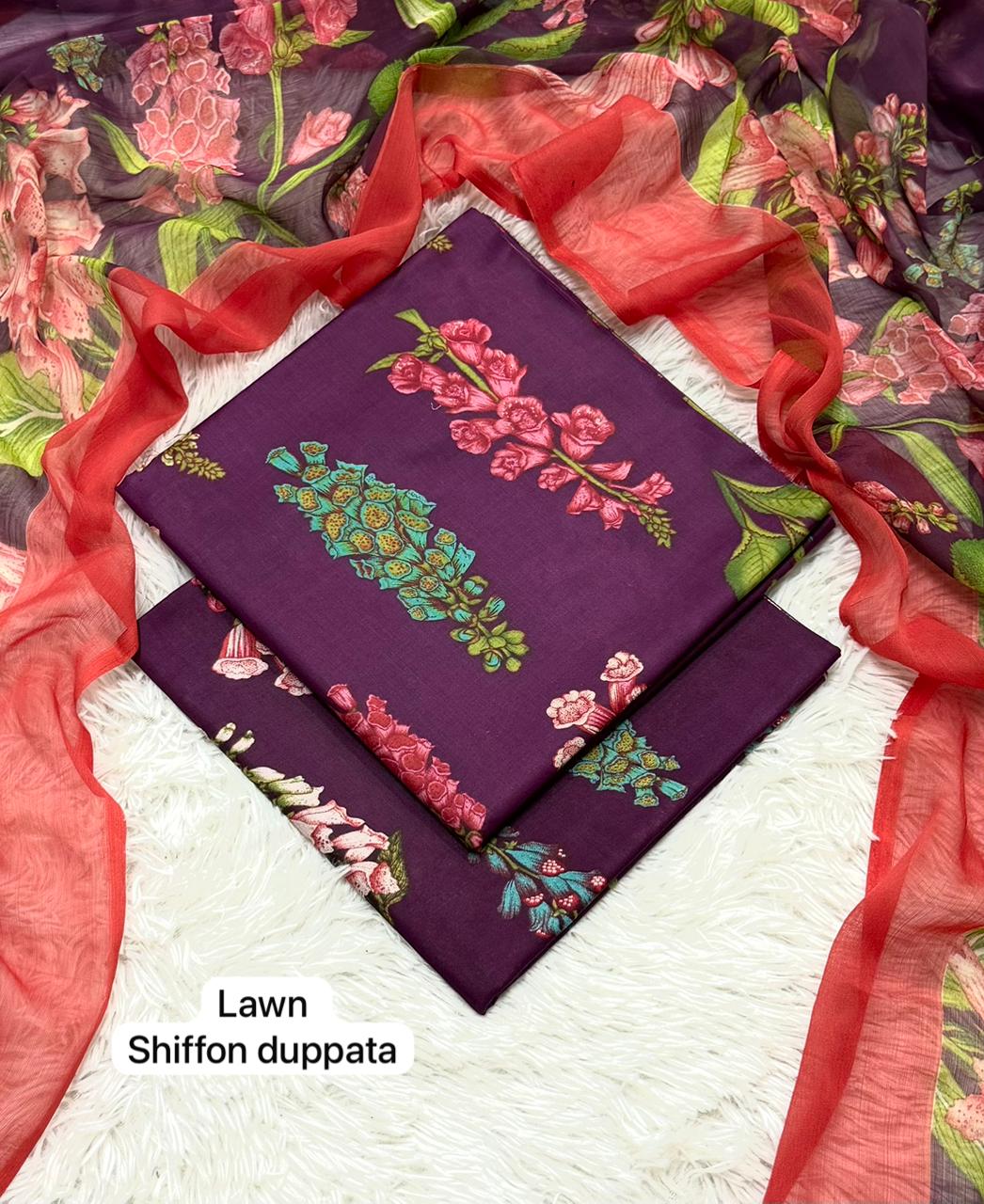 Digital Printed Lawn Suit with Chiffon Dupatta | Summer sale | Branded lawn | 3Pc - My Store