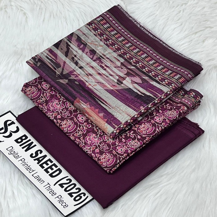 Original Bin Saeed Lawn 3 Piece Unstitched Suit 2026 Collection