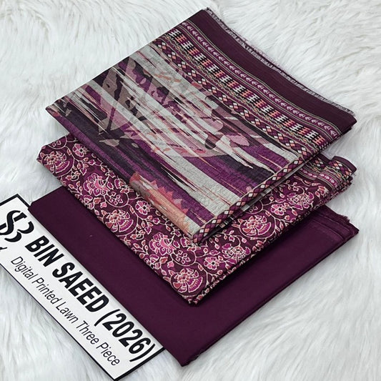 Original Bin Saeed Lawn 3 Piece Unstitched Suit 2026 Collection