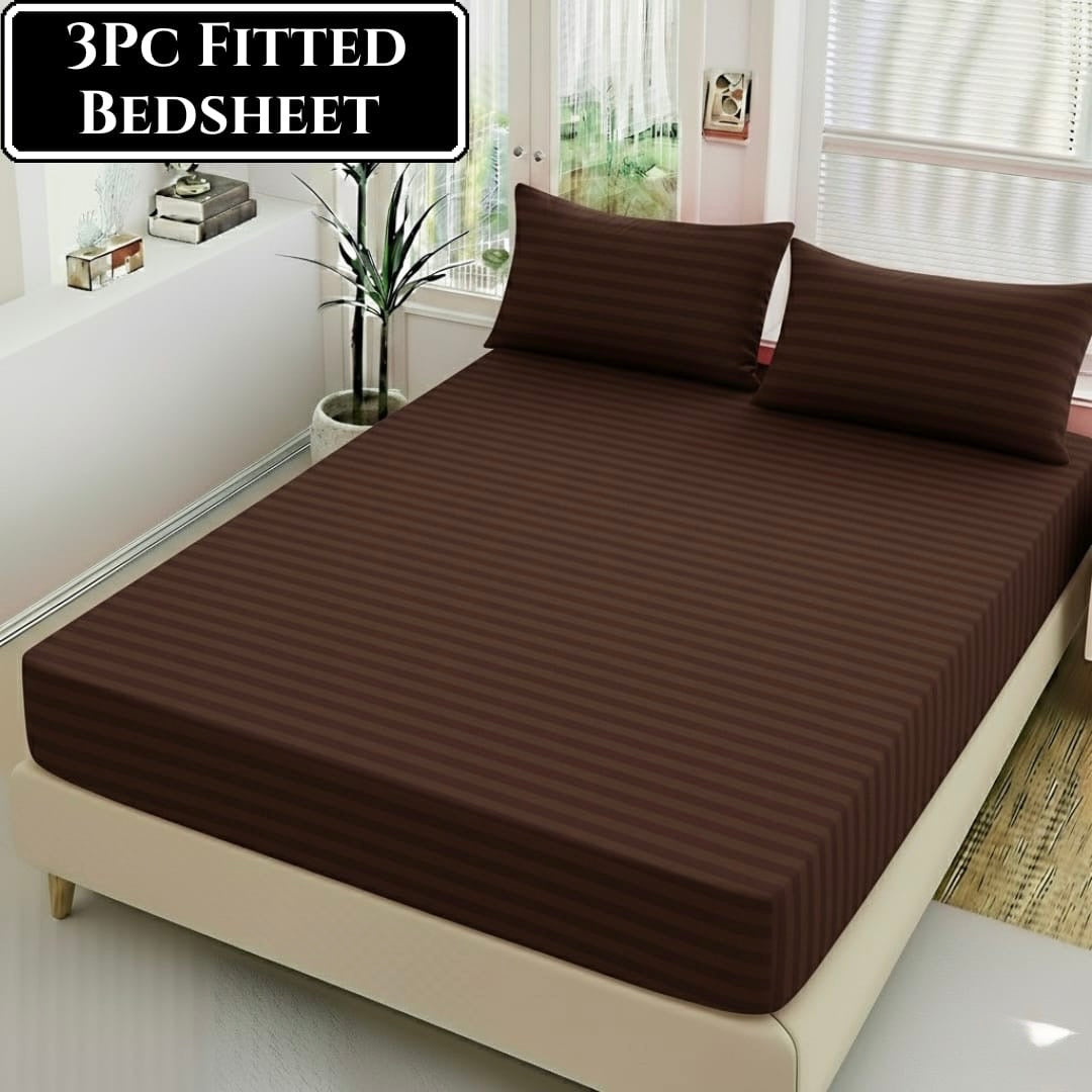 Luxury China Satin 3pc Stripe Fitted Bedsheet - King Size - My Store