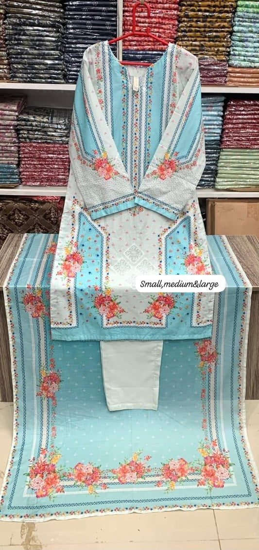 Bin saeed original 3pc Lawn Suit Stitched - My Store