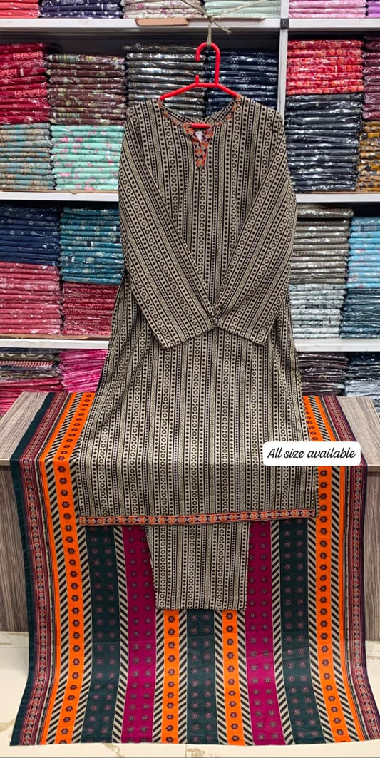 Bin saeed original 3pc Lawn Suit Stitched - My Store