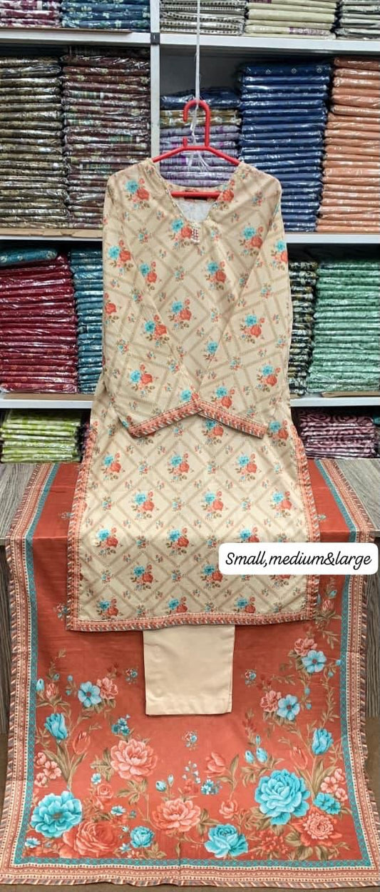 Bin saeed original 3pc Lawn Suit Stitched - My Store