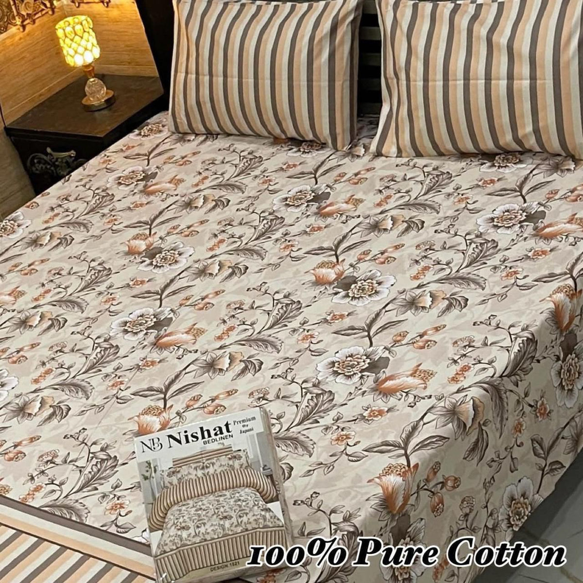 Nishat 100% Pure Cotton Bedsheet Set – 3 Piece King Size Bedding Collection