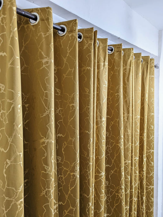 Export Golden Sparkles Jacquard Texture Curtains With Steel Rings - Pack of 2 (8 Feet × 4 Feet)