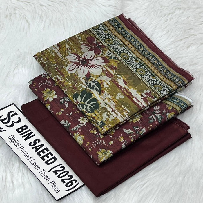 Original Bin Saeed Lawn 3 Piece Unstitched Suit 2026 Collection