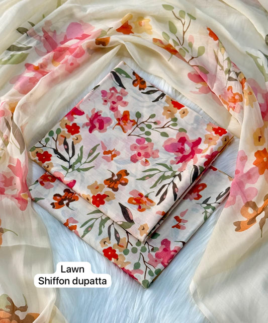 Digital Printed Lawn Suit with Chiffon Dupatta | Summer sale | Branded lawn | 3Pc - My Store
