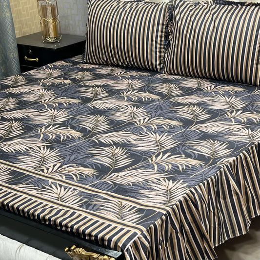 3 Piece Stitched Double Frill King Size Bedsheet Set – High Cotton Sylonica Fabric