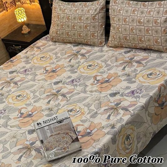 Khaadi 100% Pure Cotton Bedsheet Set – 3 Piece King Size Bedding Collection