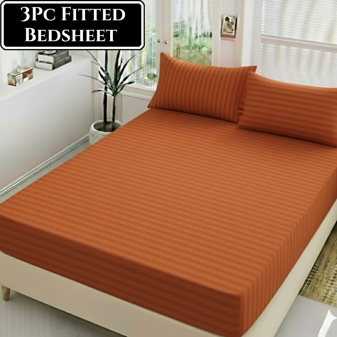 Luxury China Satin 3pc Stripe Fitted Bedsheet - King Size - My Store