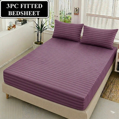 Luxury China Satin 3pc Stripe Fitted Bedsheet - King Size - My Store