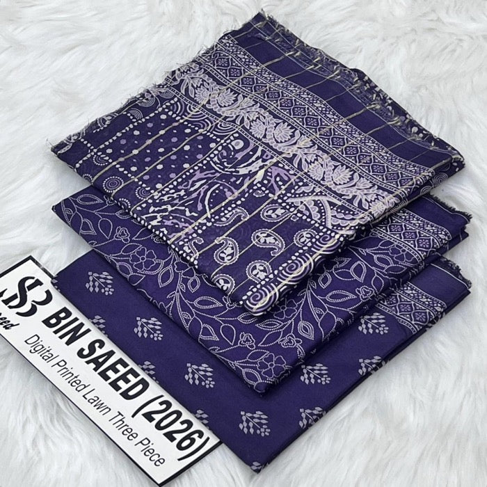 Original Bin Saeed Lawn 3 Piece Unstitched Suit 2026 Collection