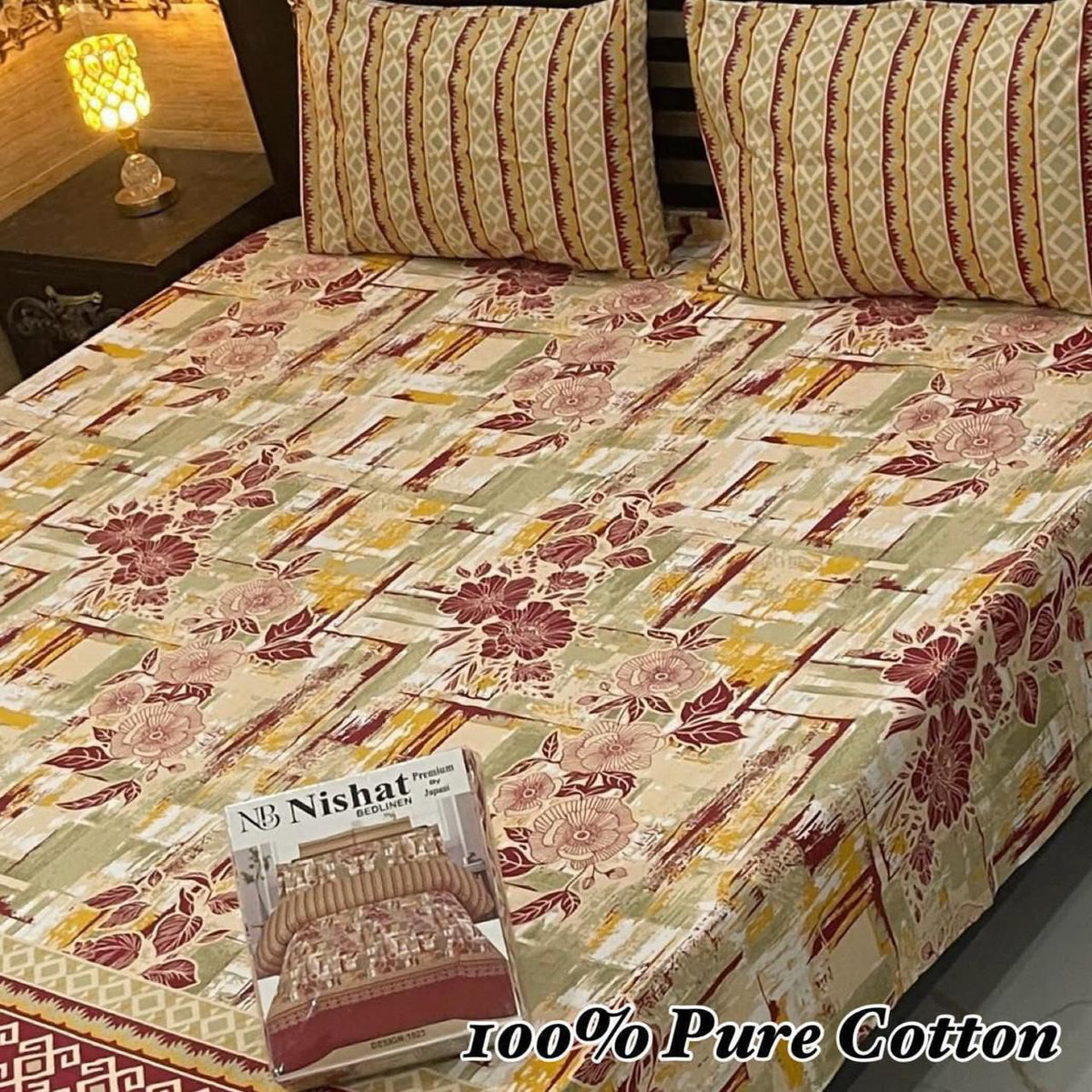 Nishat 100% Pure Cotton Bedsheet Set – 3 Piece King Size Bedding Collection