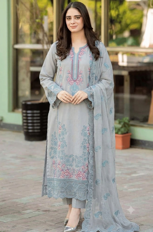 Mushq Fancy chickenkari lawn 3Pc - My Store