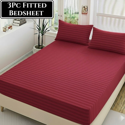Luxury China Satin 3pc Stripe Fitted Bedsheet - King Size - My Store