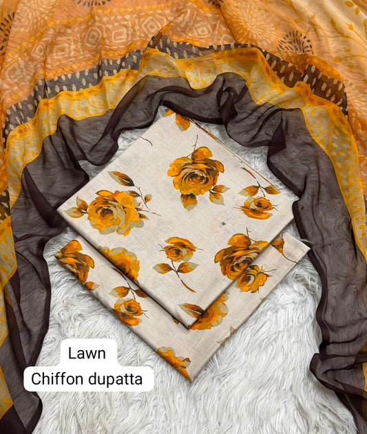 Digital Printed Lawn Suit with Chiffon Dupatta | Summer sale | Branded lawn | 3Pc - My Store