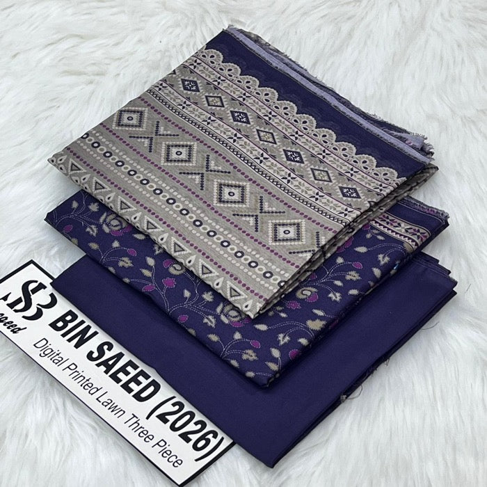 Original Bin Saeed Lawn 3 Piece Unstitched Suit 2026 Collection