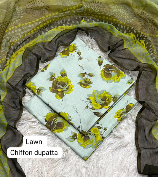 Digital Printed Lawn Suit with Chiffon Dupatta | Summer sale | Branded lawn | 3Pc - My Store