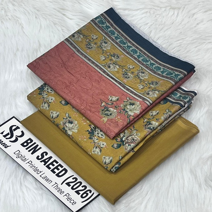 Original Bin Saeed Lawn 3 Piece Unstitched Suit 2026 Collection
