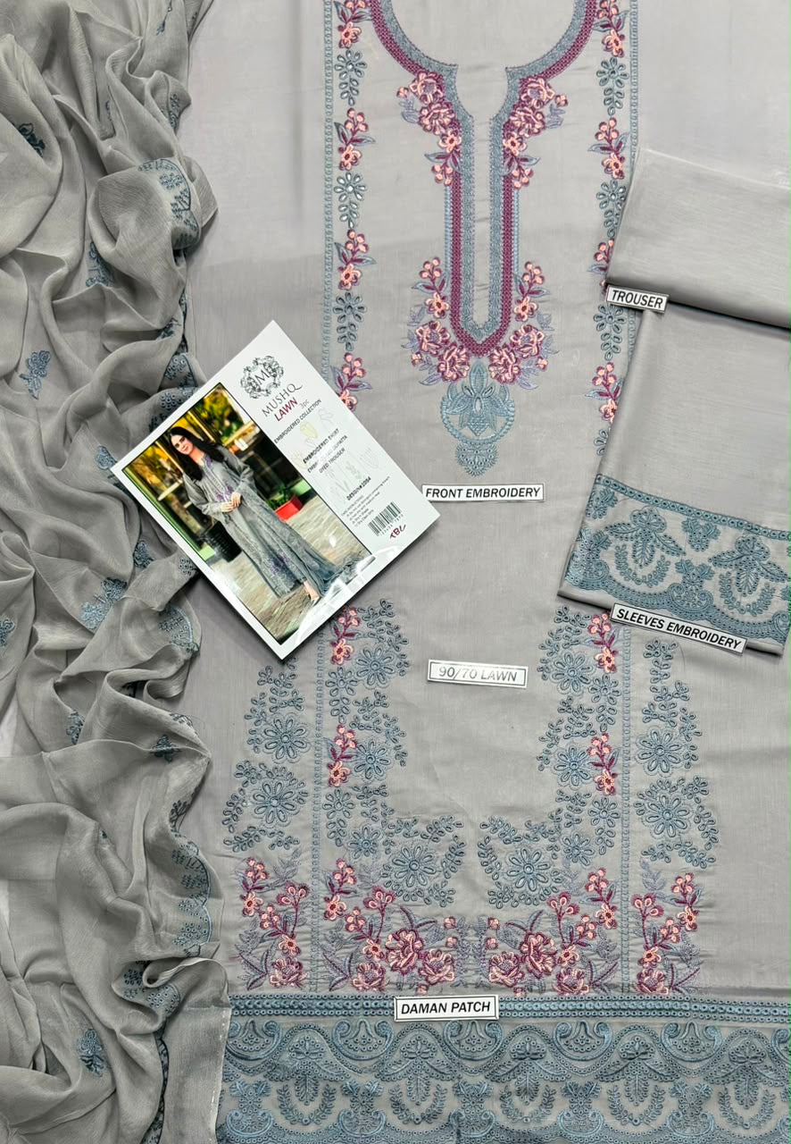 Mushq Fancy chickenkari lawn 3Pc - My Store