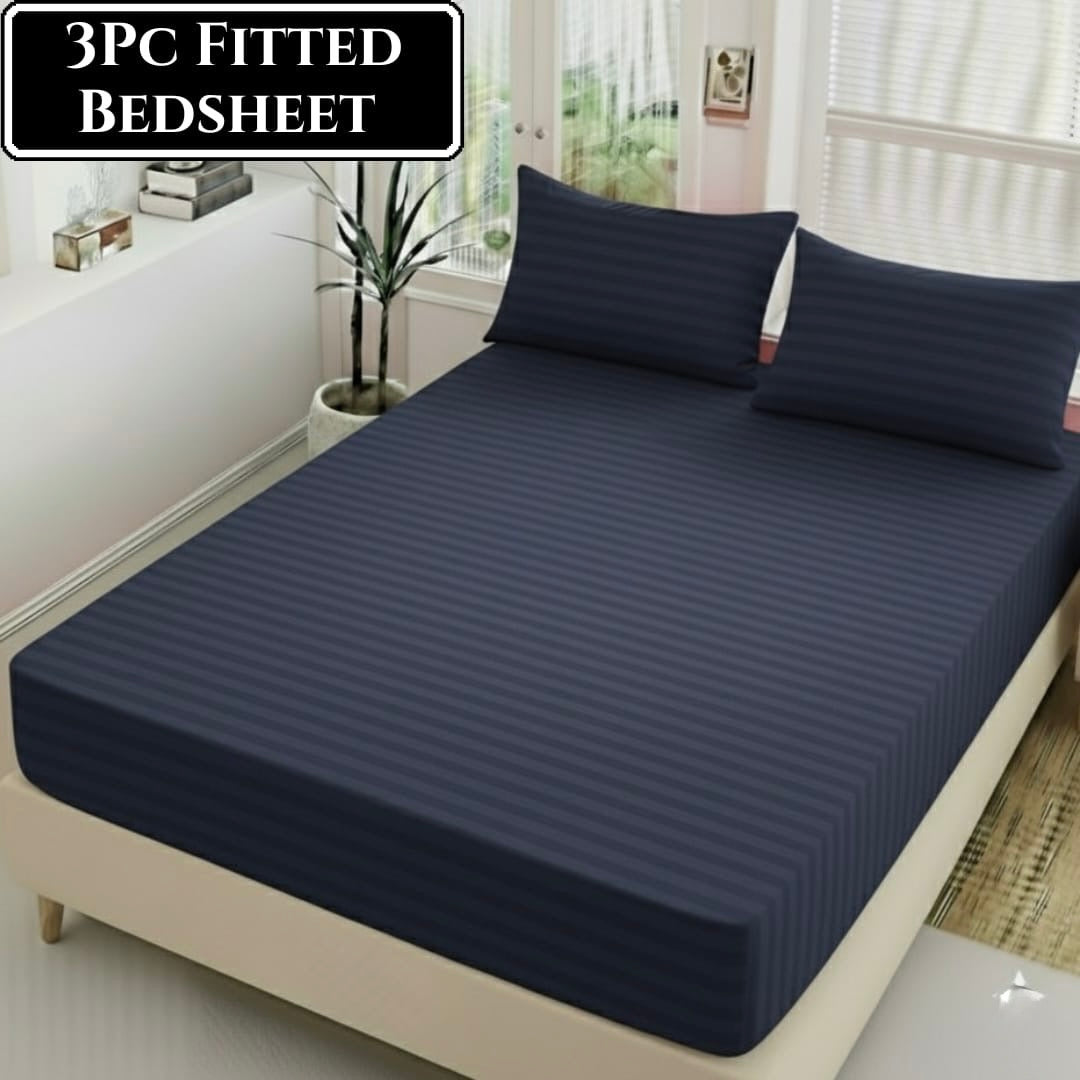 Luxury China Satin 3pc Stripe Fitted Bedsheet - King Size - My Store