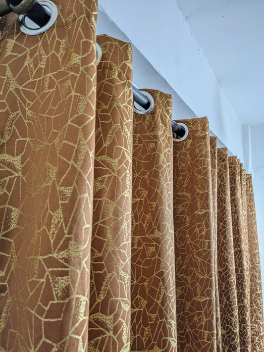 Export Golden Sparkles Jacquard Texture Curtains With Steel Rings - Pack of 2 (8 Feet × 4 Feet)