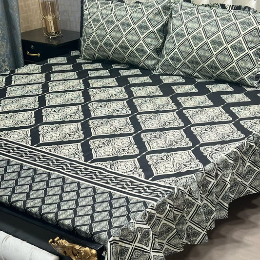 3 Piece Stitched Double Frill King Size Bedsheet Set – High Cotton Sylonica Fabric