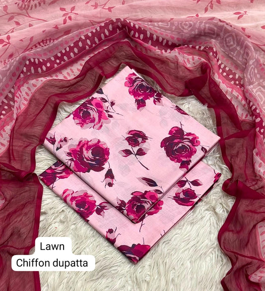 Digital Printed Lawn Suit with Chiffon Dupatta | Summer sale | Branded lawn | 3Pc - My Store