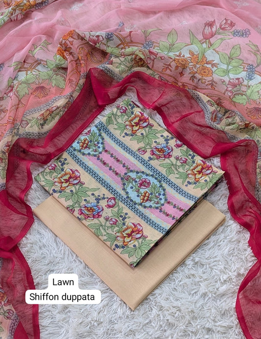 Digital Printed Lawn Suit with Chiffon Dupatta | Summer sale | Branded lawn | 3Pc - My Store