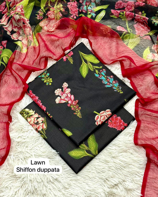 Digital Printed Lawn Suit with Chiffon Dupatta | Summer sale | Branded lawn | 3Pc - My Store