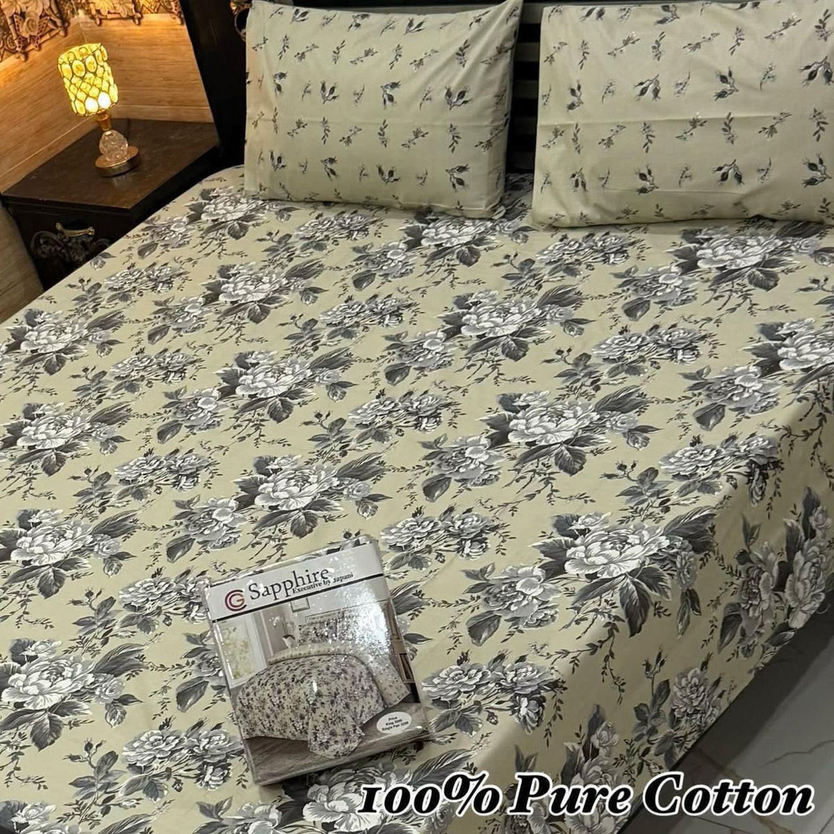 Sapphire 100% Pure Cotton Bedsheet Set – 3 Piece King Size Bedding Collection