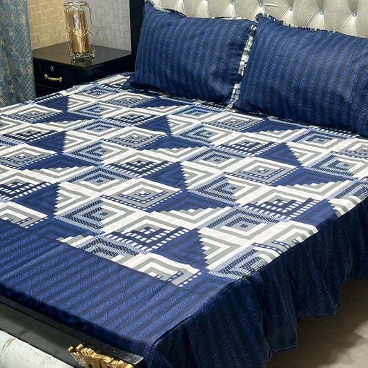 3 Piece Stitched Double Frill King Size Bedsheet Set – High Cotton Sylonica Fabric