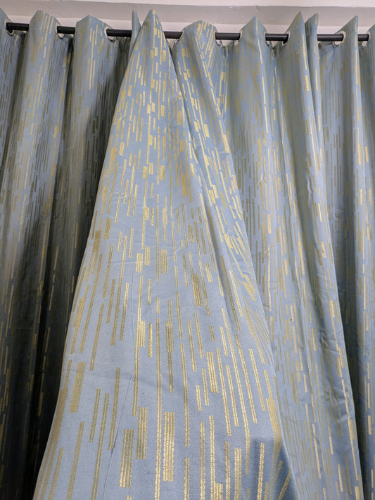 Export Golden Sparkles Jacquard Texture Curtains With Steel Rings - Pack of 2 (8 Feet × 4 Feet)