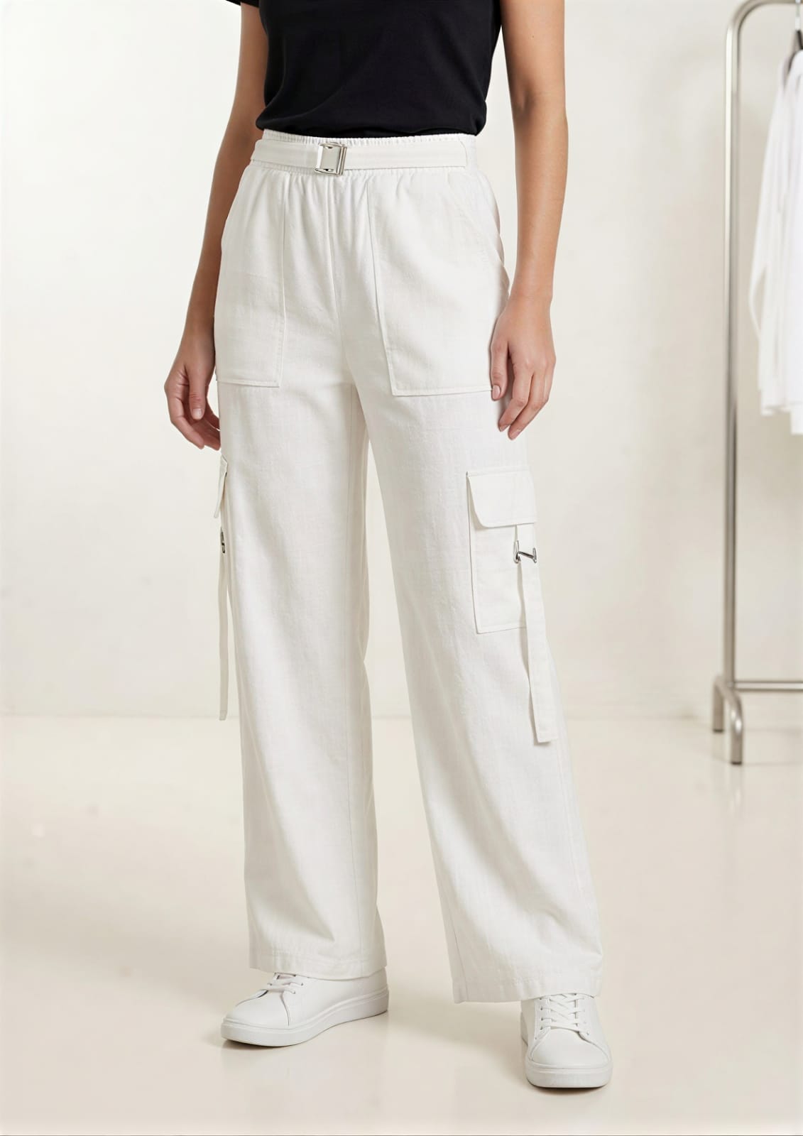 Premium Women’s Cargo Trousers with Belt Style | Stretch Waist | Standard Fit