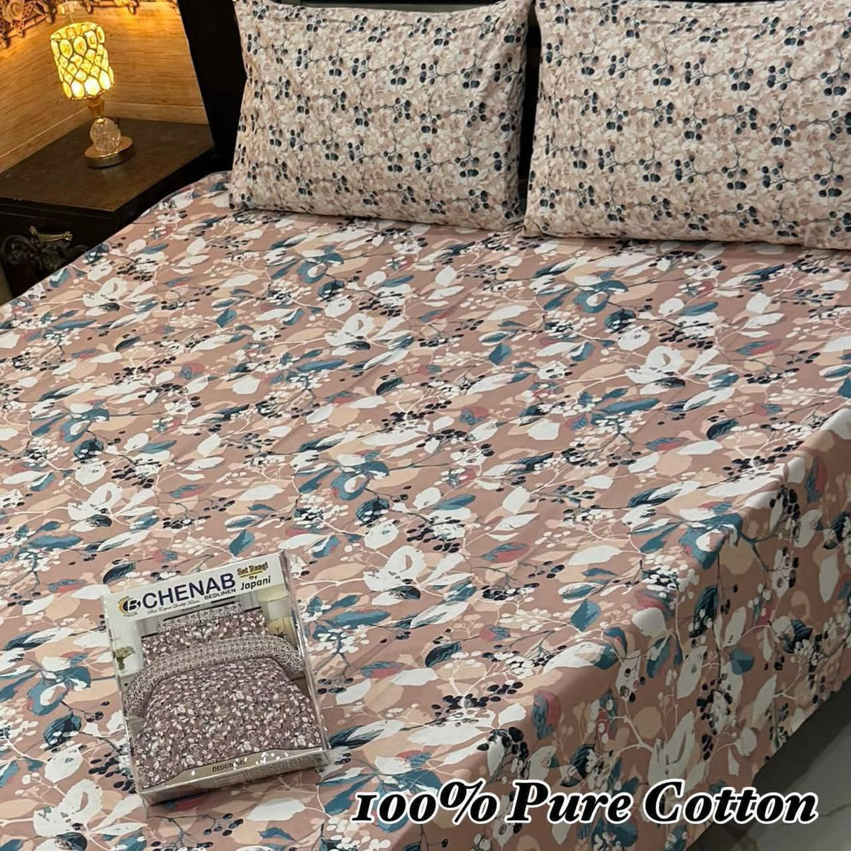 Chenab 100% Pure Cotton Bedsheet Set – 3 Piece King Size Bedding Collection