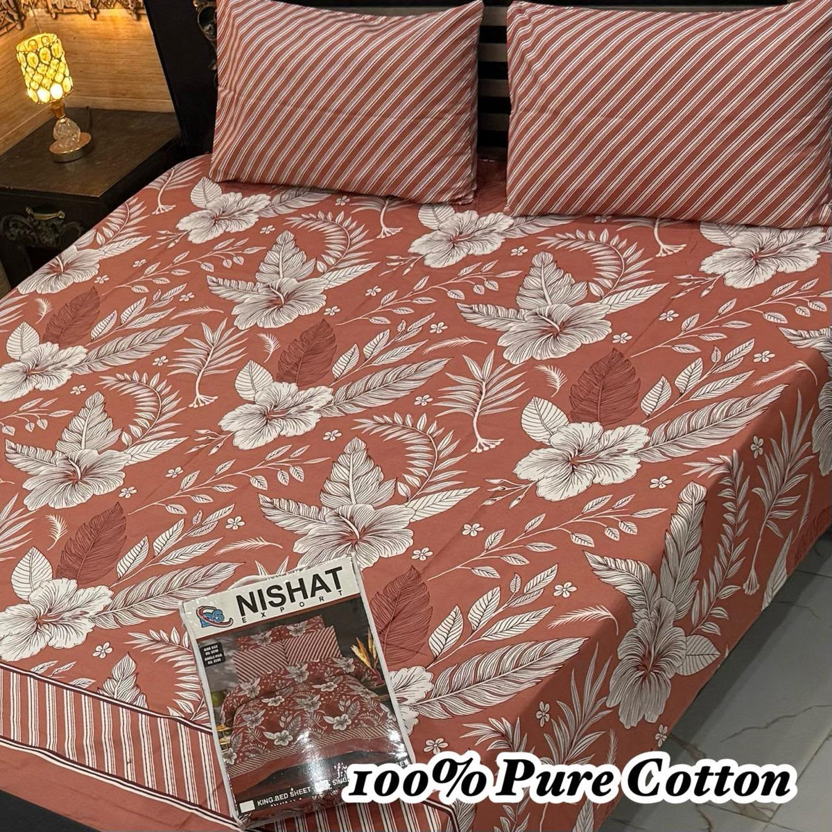 Nishat 100% Pure Cotton Bedsheet Set – 3 Piece King Size Bedding Collection