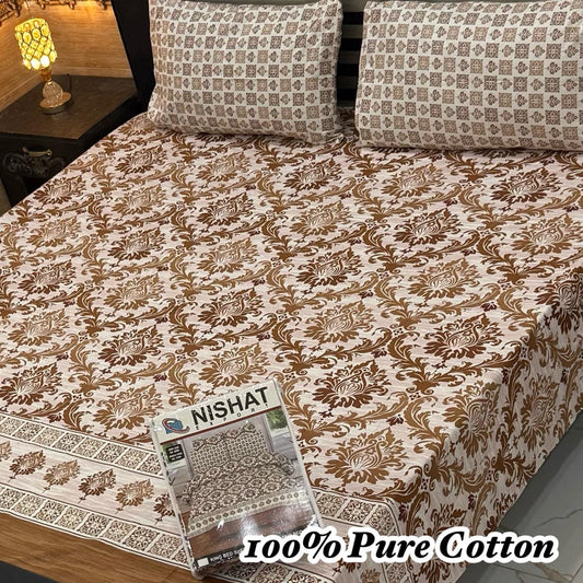 Nishat 100% Pure Cotton Bedsheet Set – 3 Piece King Size Bedding Collection