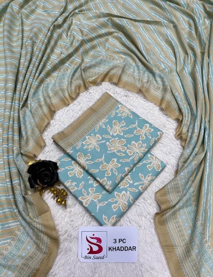 Original Bin Saeed Khaddar 3pc unstitched front print design